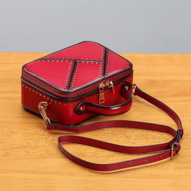Vintage Leather Cube Bag Womens Crossbody Bags Shoulder Bag for Women