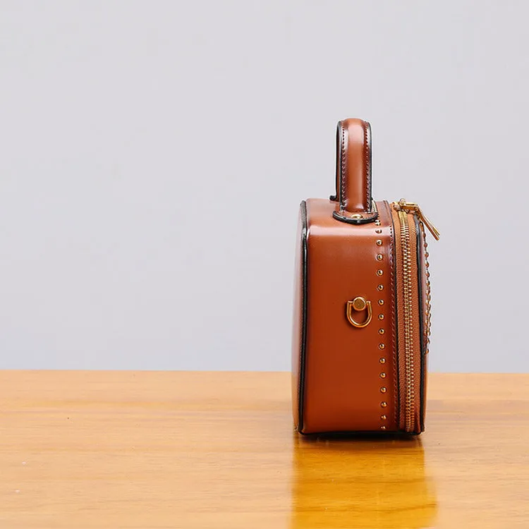 Vintage Leather Cube Bag Womens Crossbody Bags Shoulder Bag for Women