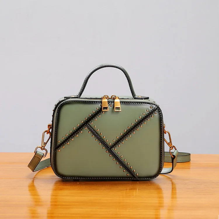 Vintage Leather Cube Bag Womens Crossbody Bags Shoulder Bag for Women