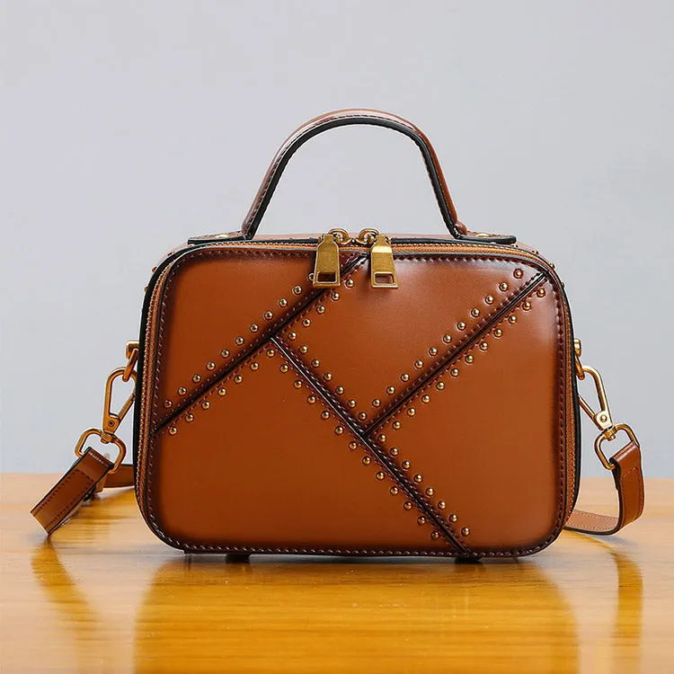 Vintage Leather Cube Bag Womens Crossbody Bags Shoulder Bag for Women