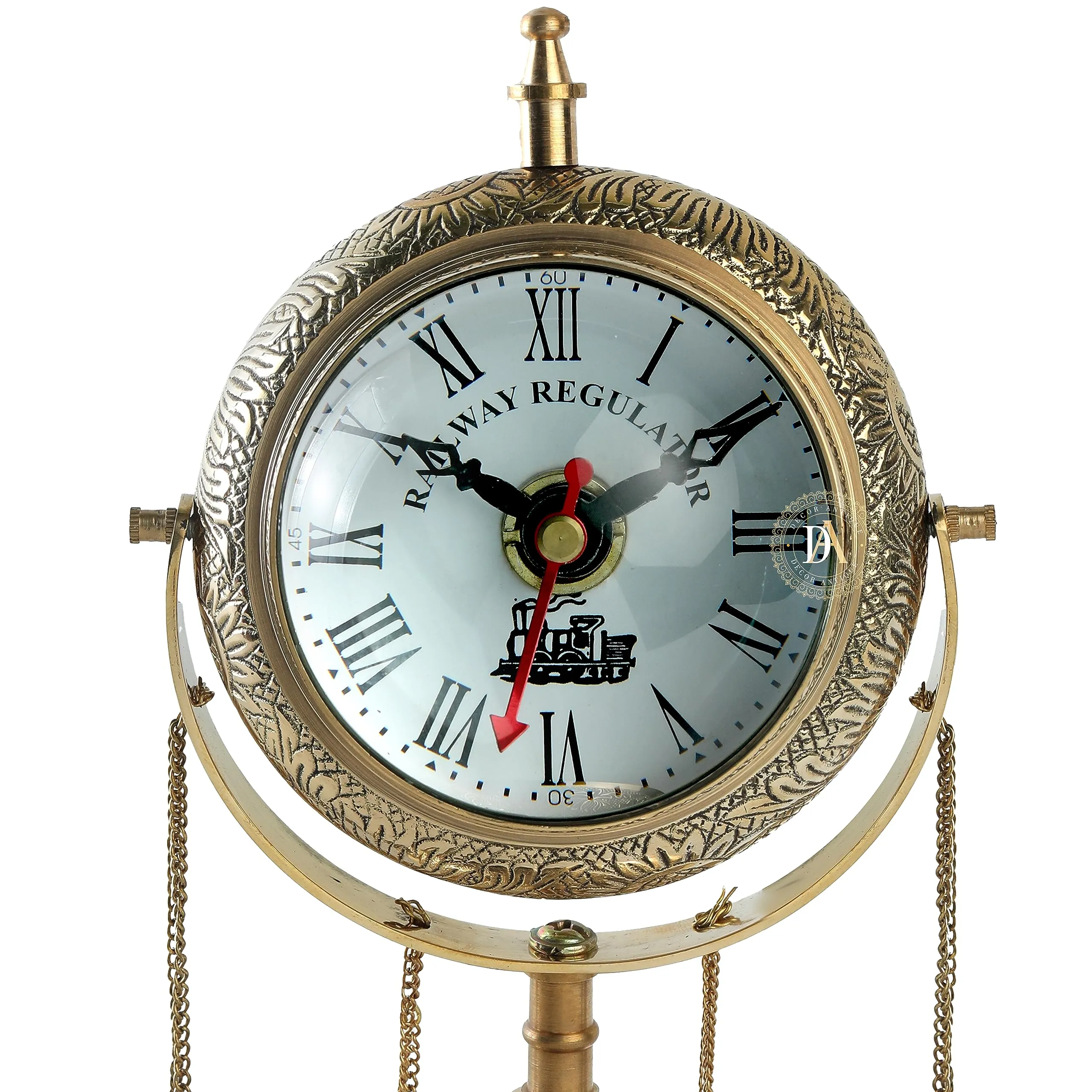 Vintage Look Brass Table Clock with Ankle Bells |Brass Nautical Desk Clock & Shelf Clock