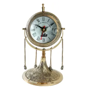 Vintage Look Brass Table Clock with Ankle Bells |Brass Nautical Desk Clock & Shelf Clock