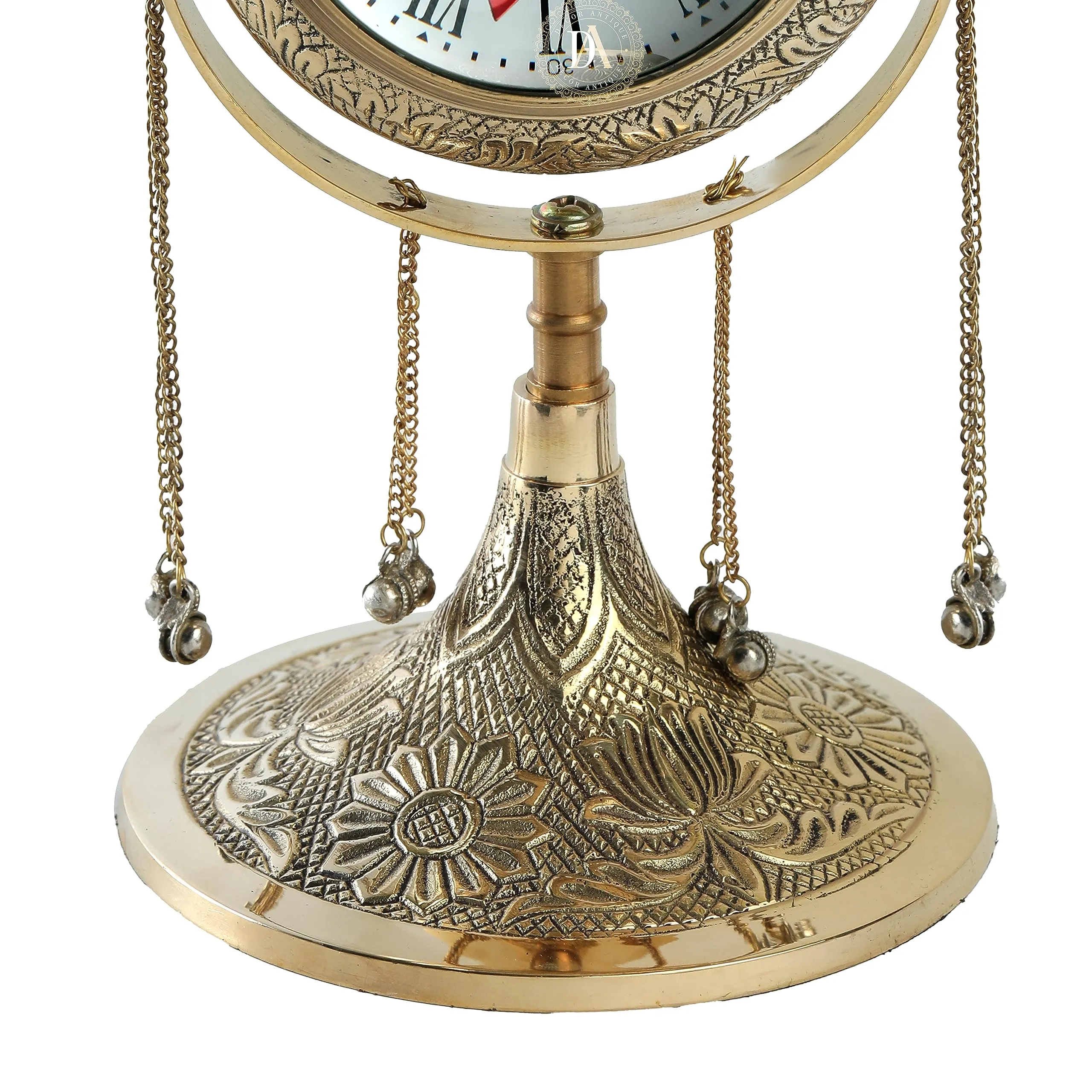 Vintage Look Brass Table Clock with Ankle Bells |Brass Nautical Desk Clock & Shelf Clock