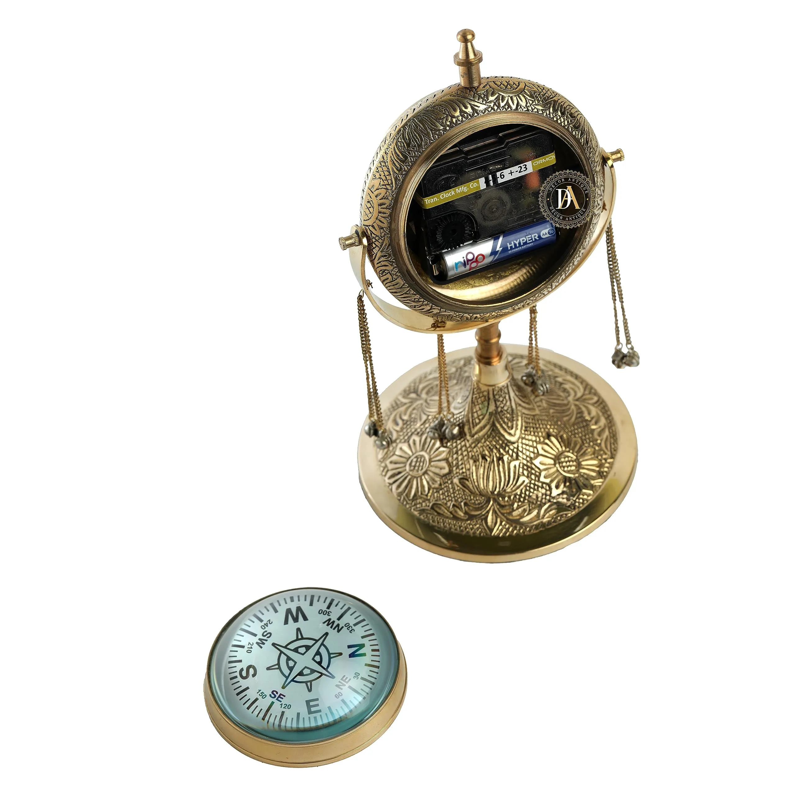 Vintage Look Brass Table Clock with Ankle Bells |Brass Nautical Desk Clock & Shelf Clock
