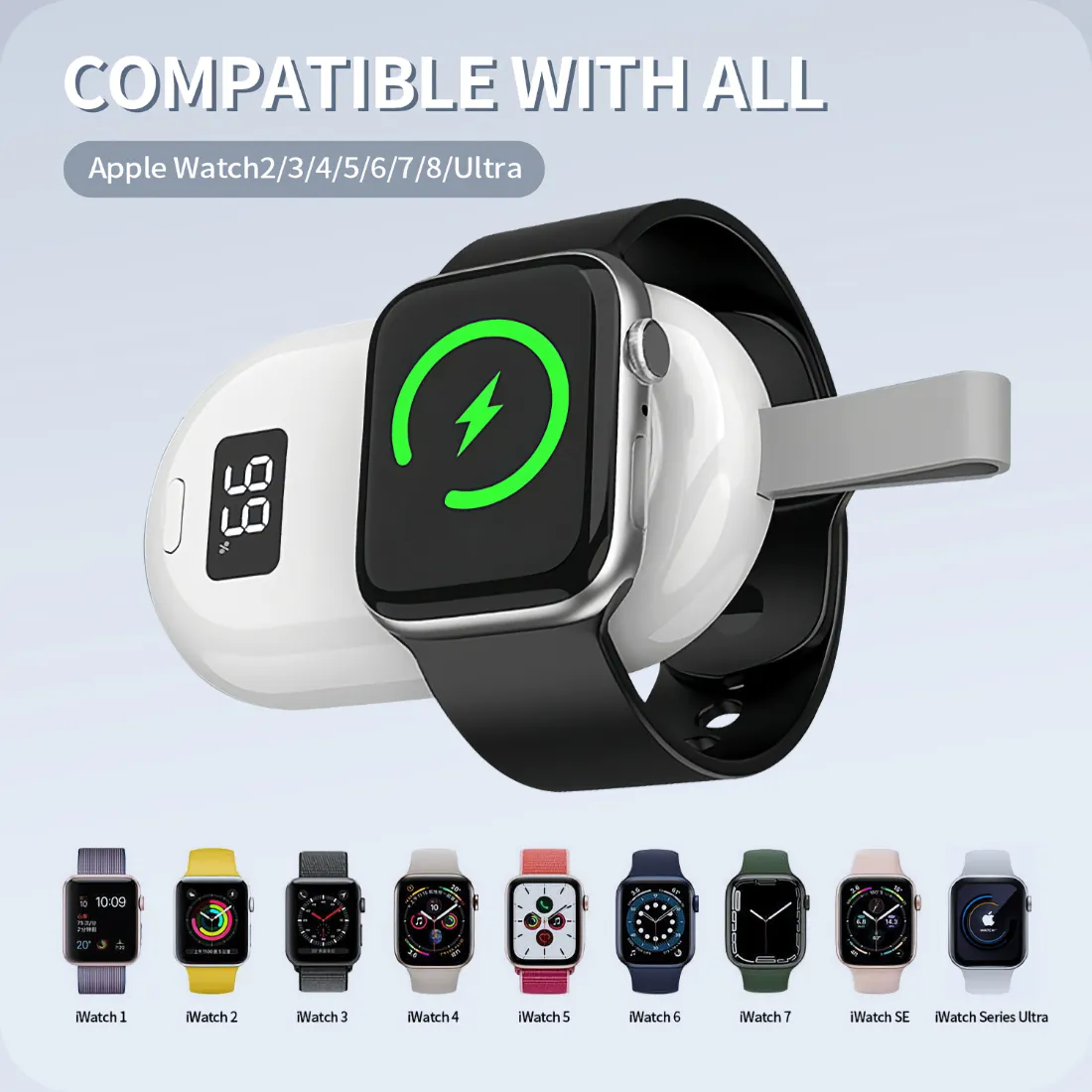 Wireless Charging Power Bank for Apple Watch with Magnetic Suction, Portable and Fast Charging
