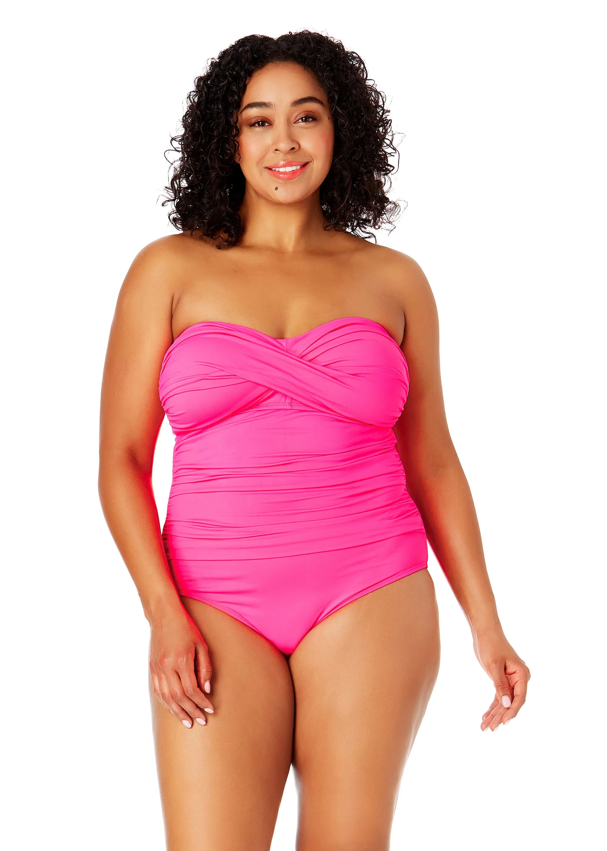 Women's Plus Size Live In Color Twist Front Shirred One Piece Swimsuit