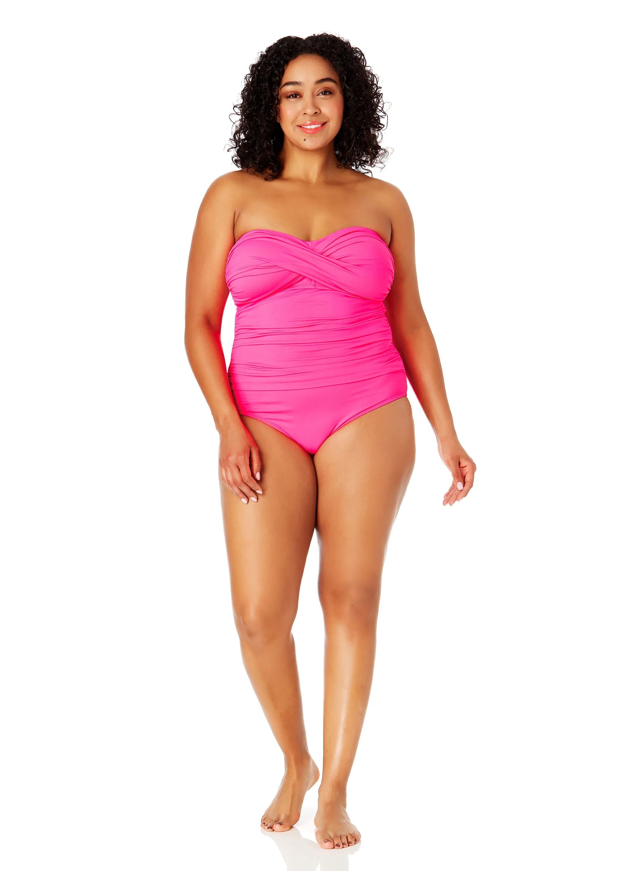 Women's Plus Size Live In Color Twist Front Shirred One Piece Swimsuit