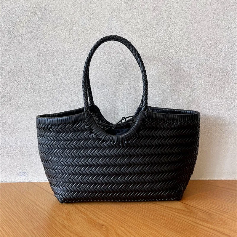 Xanthe | Black Woven Leather Tote Bag – Stylish & Spacious Handbag