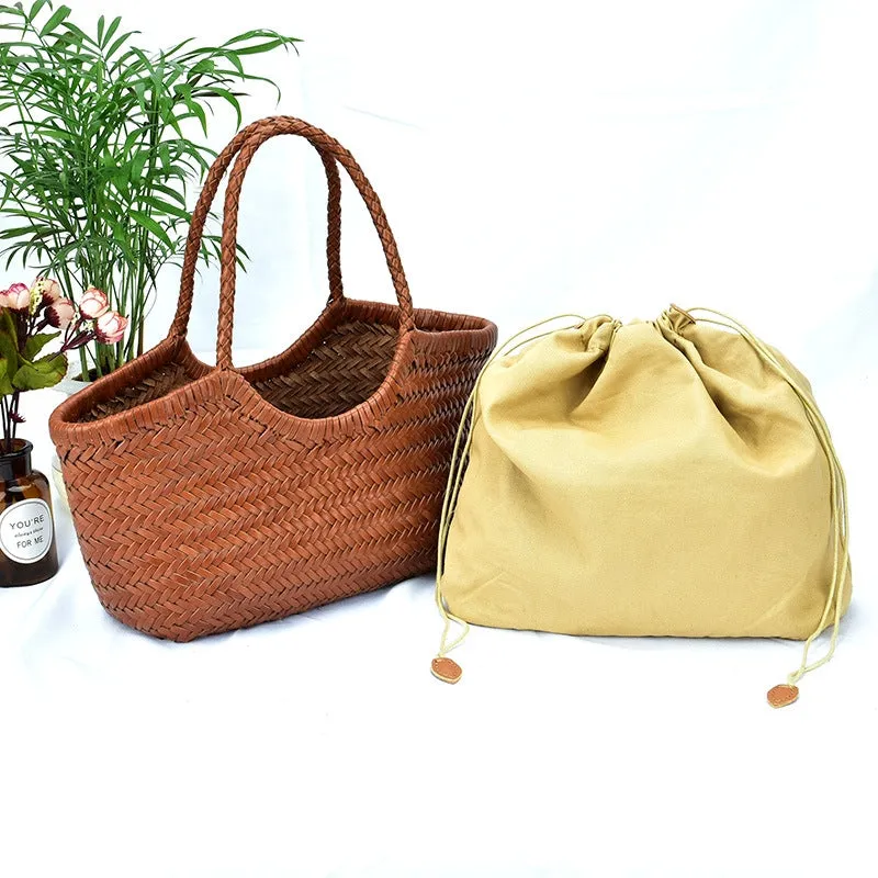 Xanthe | Black Woven Leather Tote Bag – Stylish & Spacious Handbag