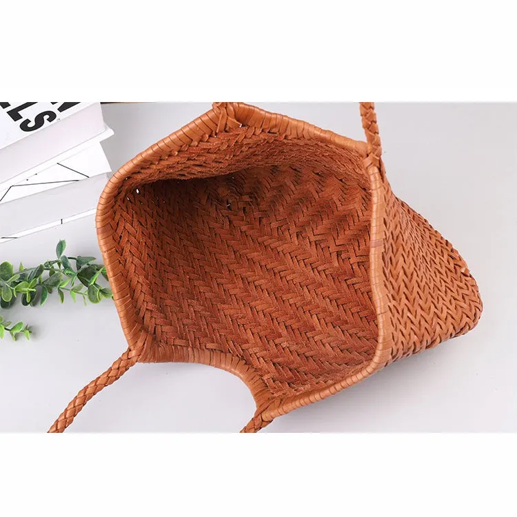 Xanthe | Black Woven Leather Tote Bag – Stylish & Spacious Handbag
