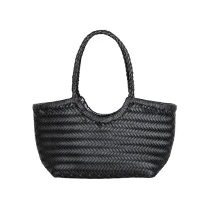 Xanthe | Black Woven Leather Tote Bag – Stylish & Spacious Handbag