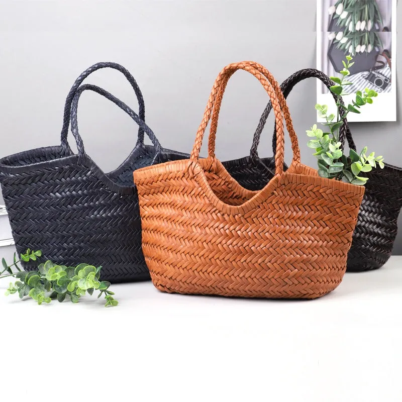 Xanthe | Black Woven Leather Tote Bag – Stylish & Spacious Handbag