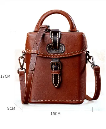 YAAGLE Female Tanned Leather Handmade Stitching Cross Body Bag YG10106