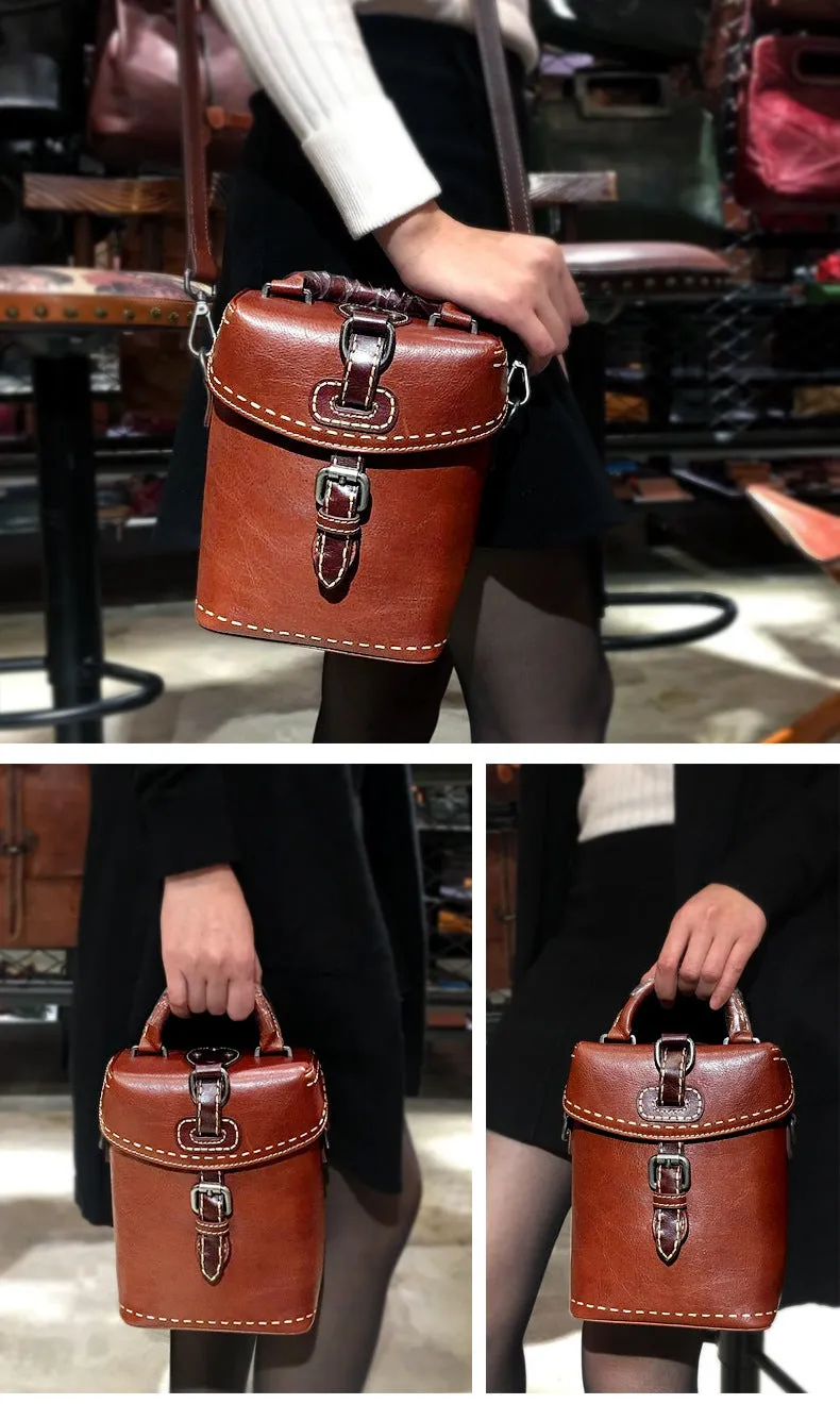 YAAGLE Female Tanned Leather Handmade Stitching Cross Body Bag YG10106