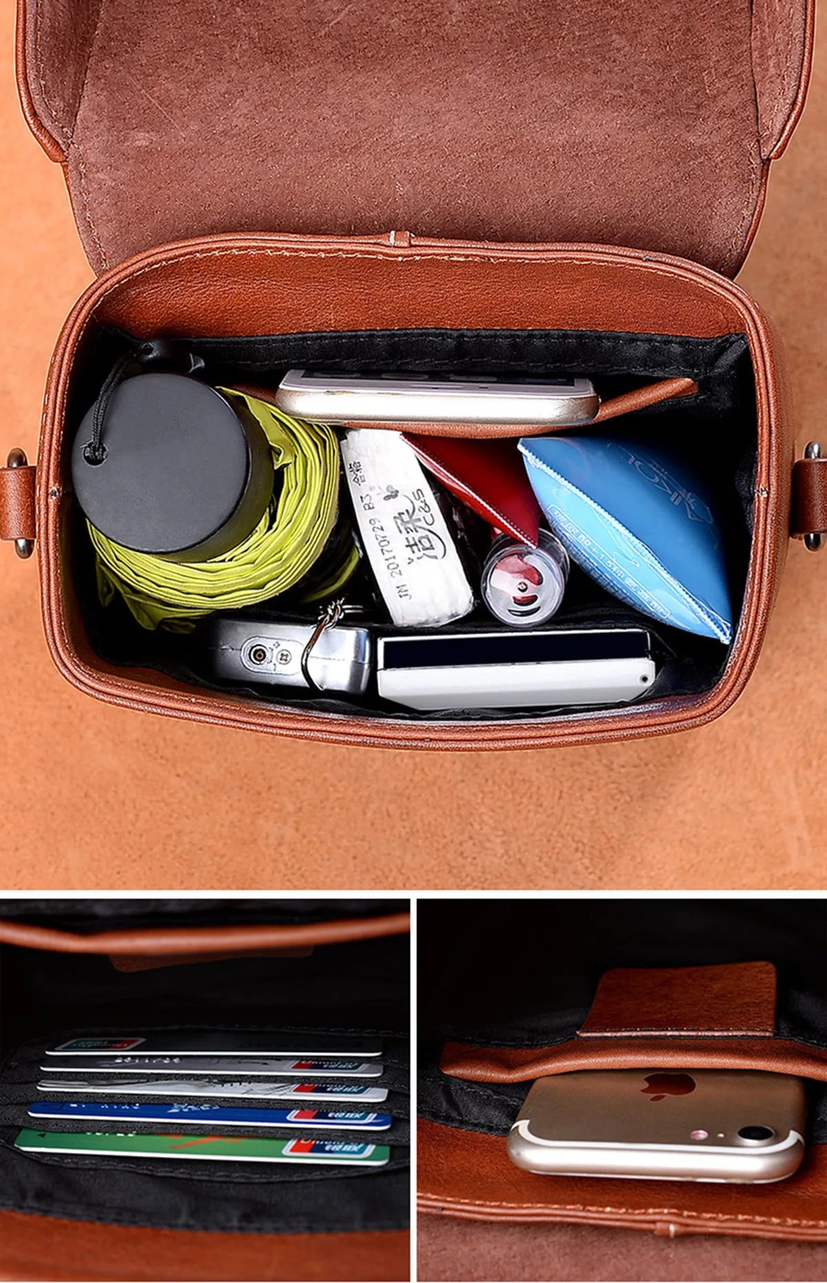 YAAGLE Female Tanned Leather Handmade Stitching Cross Body Bag YG10106