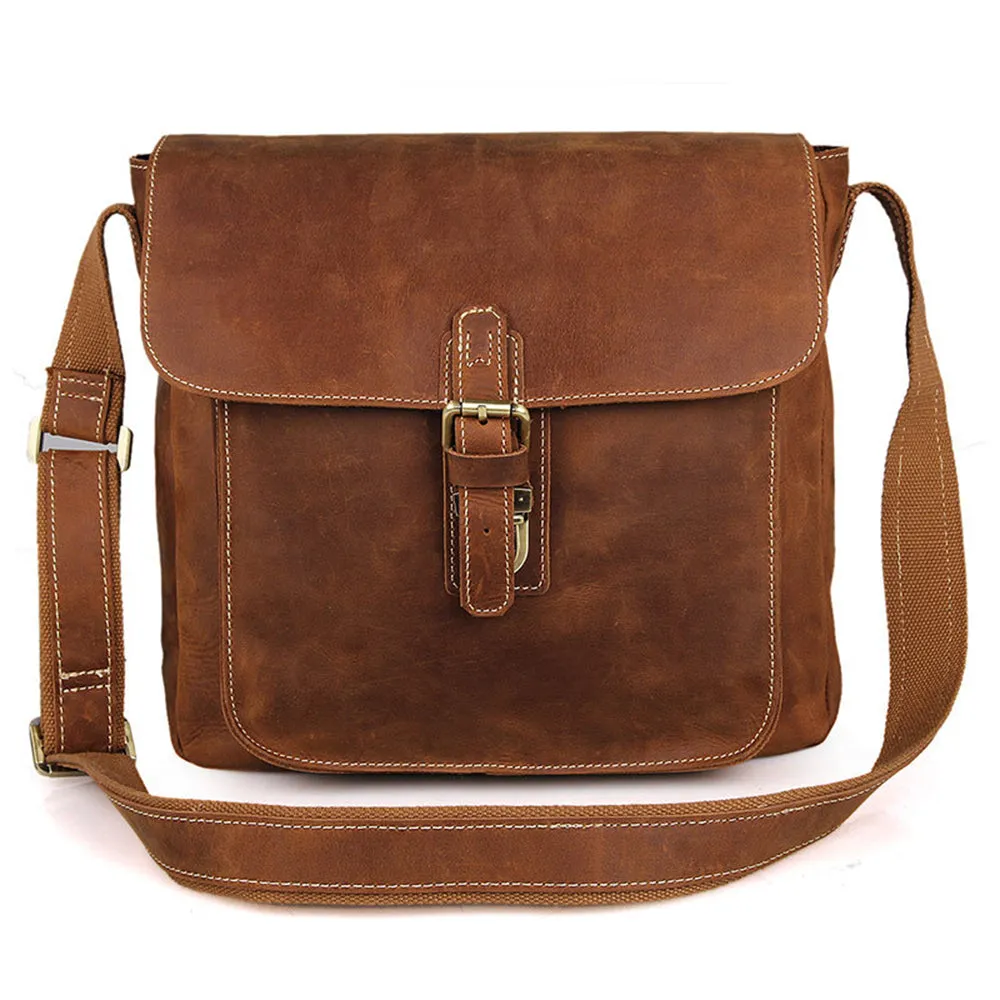 YAAGLE Men's Vintage Crazy Horse Leather Flap Shoulder Bag YG7111B