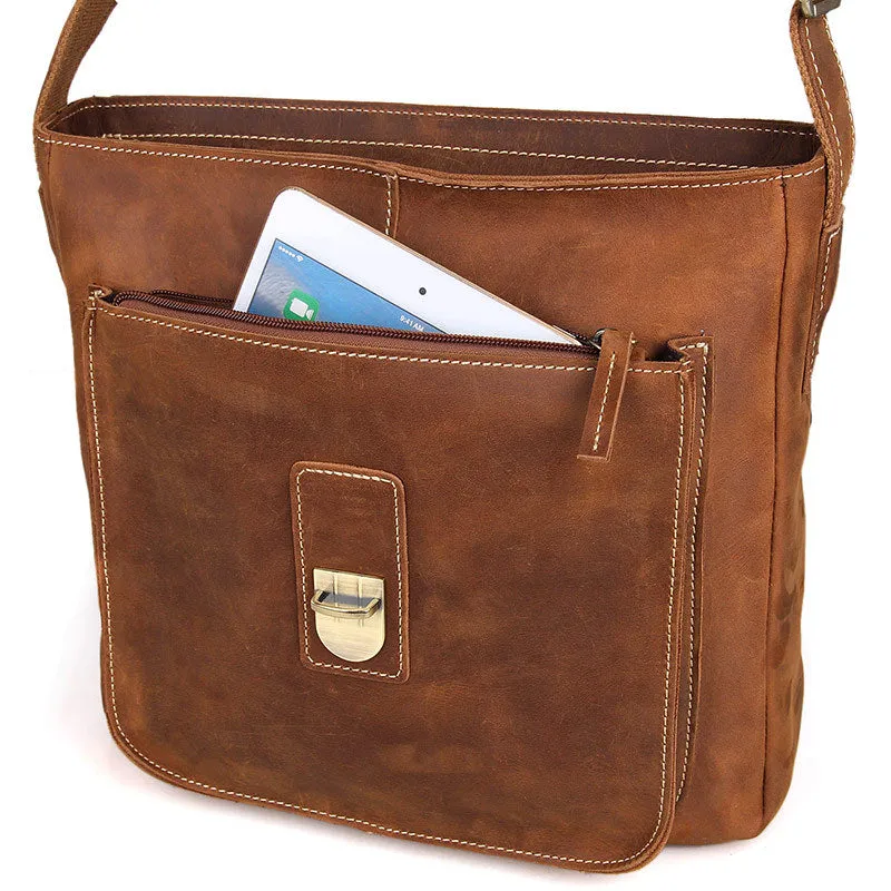 YAAGLE Men's Vintage Crazy Horse Leather Flap Shoulder Bag YG7111B