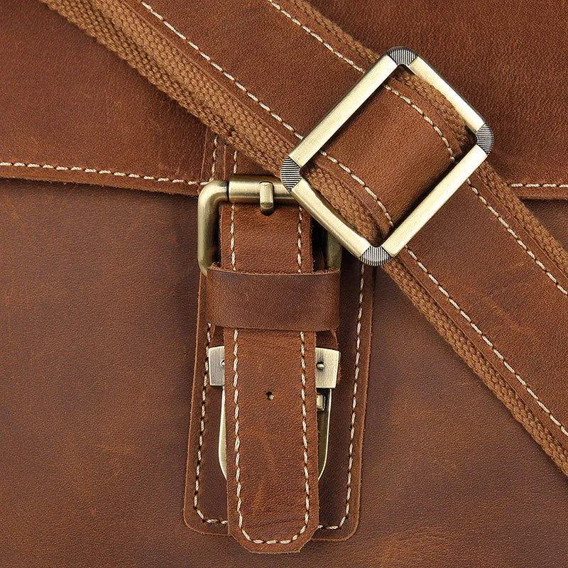 YAAGLE Men's Vintage Crazy Horse Leather Flap Shoulder Bag YG7111B