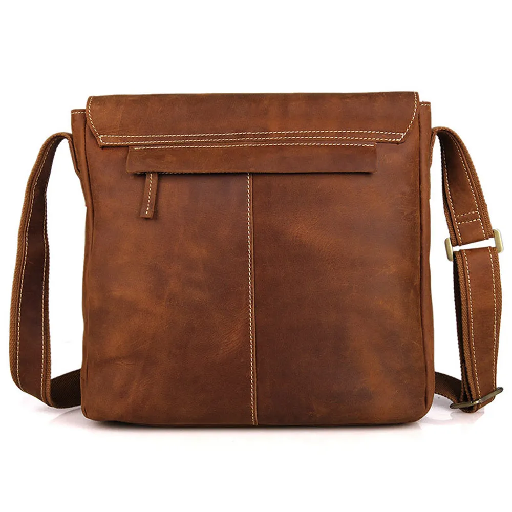 YAAGLE Men's Vintage Crazy Horse Leather Flap Shoulder Bag YG7111B