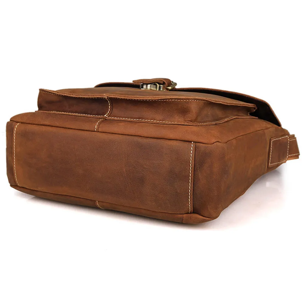 YAAGLE Men's Vintage Crazy Horse Leather Flap Shoulder Bag YG7111B