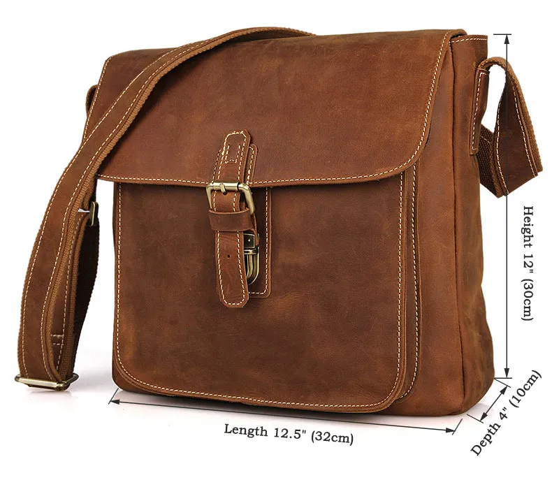 YAAGLE Men's Vintage Crazy Horse Leather Flap Shoulder Bag YG7111B