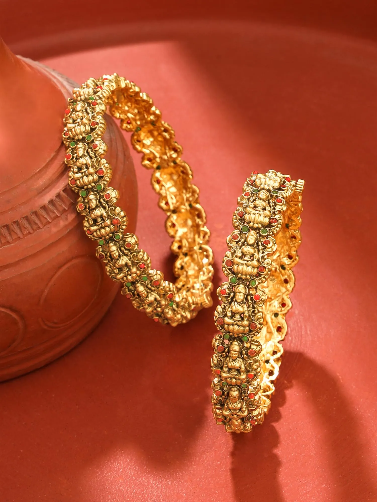 Yellow Chimes Bangles for Women & Girls | Women's Golden Traditional Bangles Set | Ethnic Gold Plated Temple Bangles | Hand Accessories for Women | Birthday Gift For Women Anniversary Gift for Wife